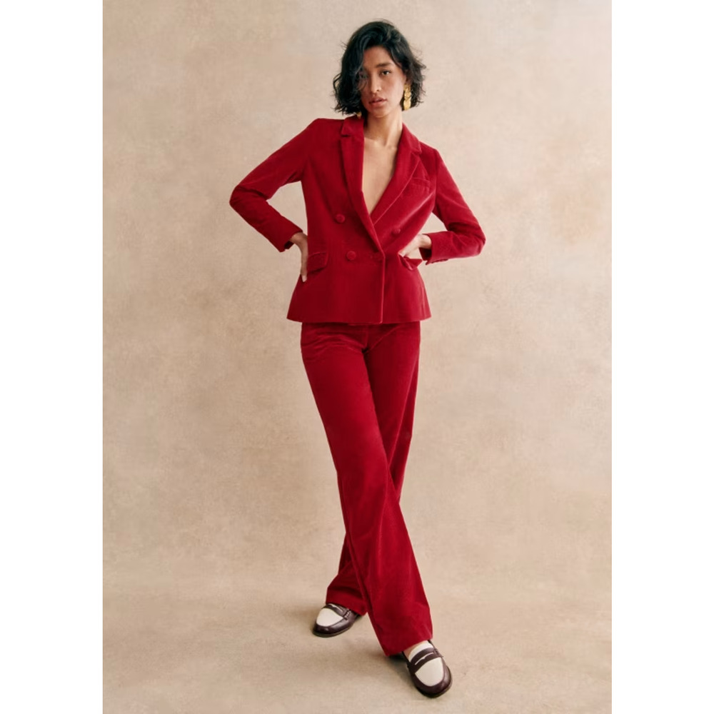 Sezane Red Florentino Trousers Pants Red 100% Organic Cotton Velvet US 2 34